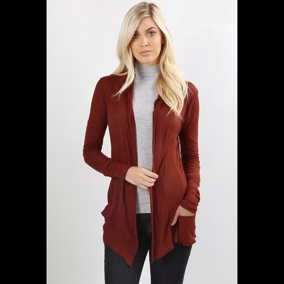 Sweaters - Women's Drape Cardigan Open Front Lightweight Rust